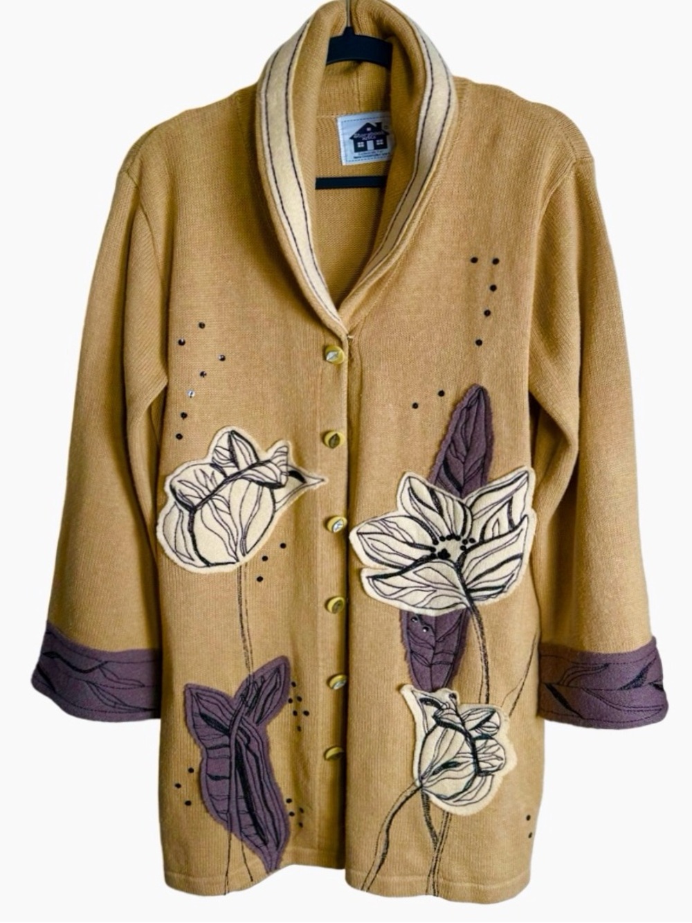 Vintage Storybook Knits "Desert Wrap" Floral Duster Cardigan — Cozy, Artsy Sz M - Picture 2 of 13